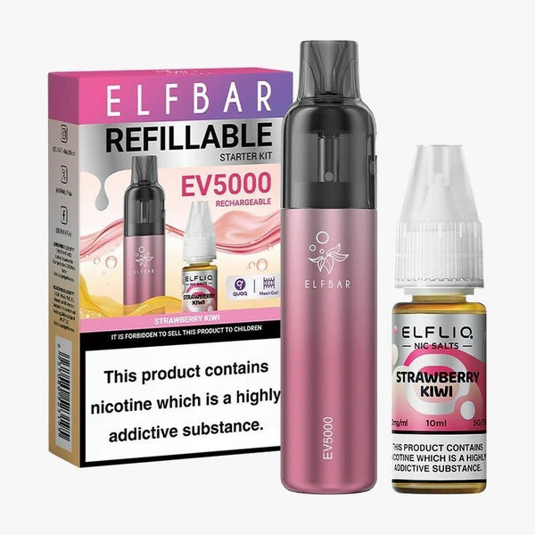Elf Bar EV5000 Starter Kit & Elfliq Nic Salt 10ml E-Liquid Combo Pack
