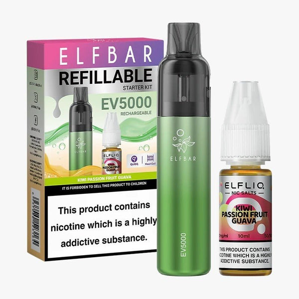Elf Bar EV5000 Starter Kit & Elfliq Nic Salt 10ml E-Liquid Combo Pack