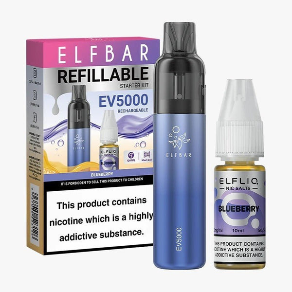 Elf Bar EV5000 Starter Kit & Elfliq Nic Salt 10ml E-Liquid Combo Pack
