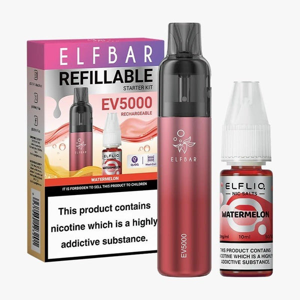 Elf Bar EV5000 Starter Kit & Elfliq Nic Salt 10ml E-Liquid Combo Pack
