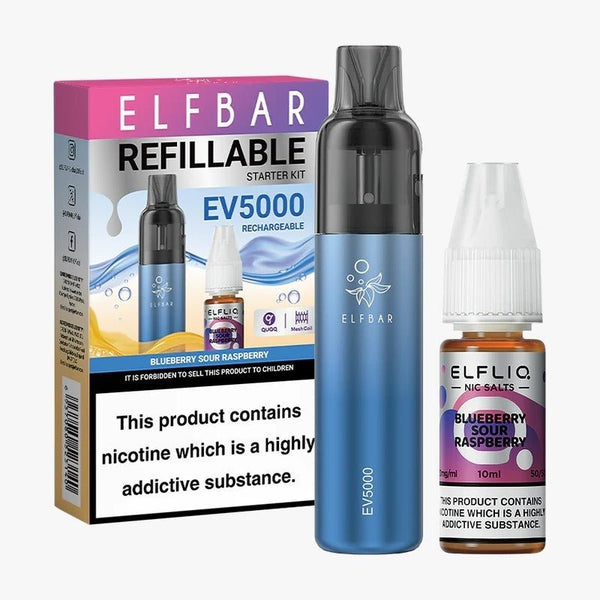 Elf Bar EV5000 Starter Kit & Elfliq Nic Salt 10ml E-Liquid Combo Pack